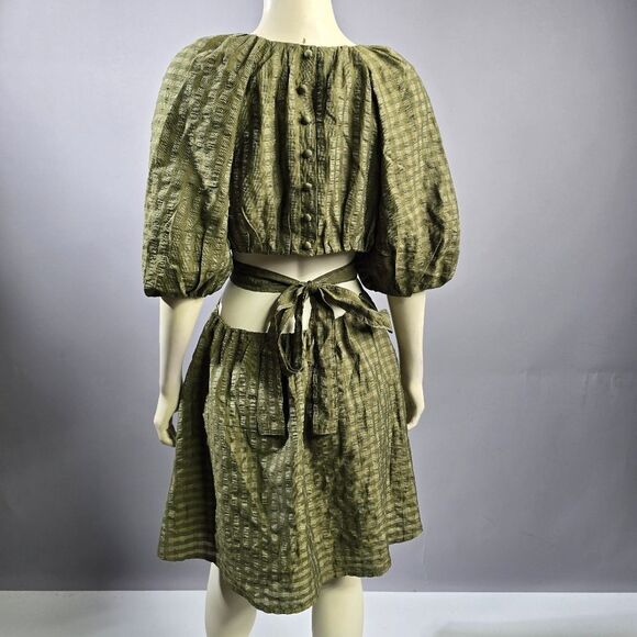 Moon River Green Bishop Sleeve Mini Sundress R14 - Picture 4 of 5